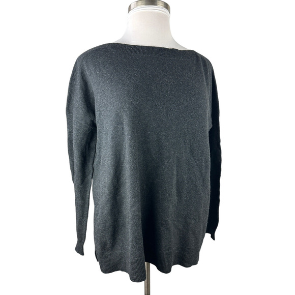 Vince Boat Neck Wool & Cashmere Blend Sweater Rib Trim LS Charcoal Gray Medium - Picture 5 of 9